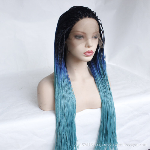 wholesale blonde million braids wig mixed color crochet small box braid synthetic fiber twist braided lace front wig with beads